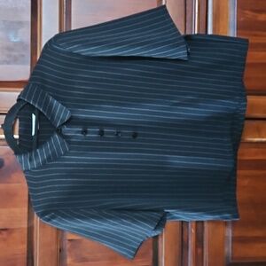 Black Pinstripe Half Button Up Cropped Length Top, Sz 11, Vintage Y2K